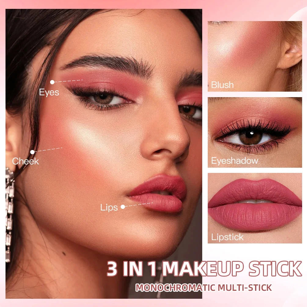 Transform Your Look with Our Versatile 3-in-1 Blush Stick for Lips, Cheeks, and Eyes - Water-Resistant and Moisturizing Contour Cream