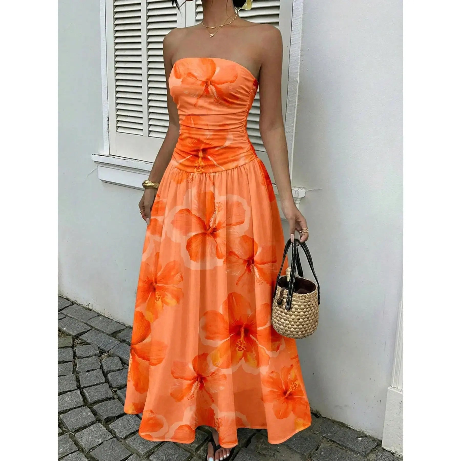 Chic Women's Strapless Polka Dot Maxi Dress - Perfect for Parties and Casual Outings