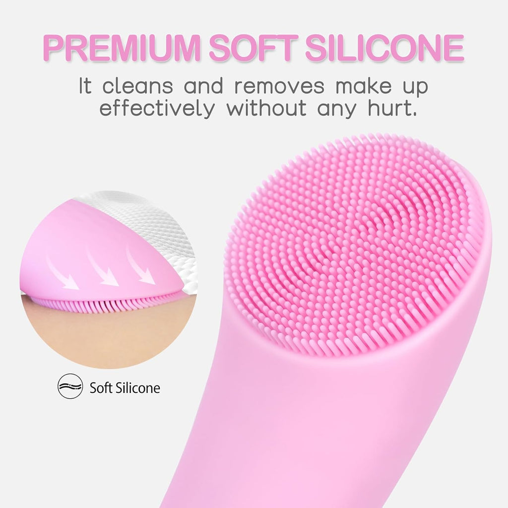 PRITECH Rechargeable Silicone Facial Cleansing Brush with Heat Massage and Vibrating Exfoliation, Waterproof Deep Cleaning Tool for Men and Women (Pink)