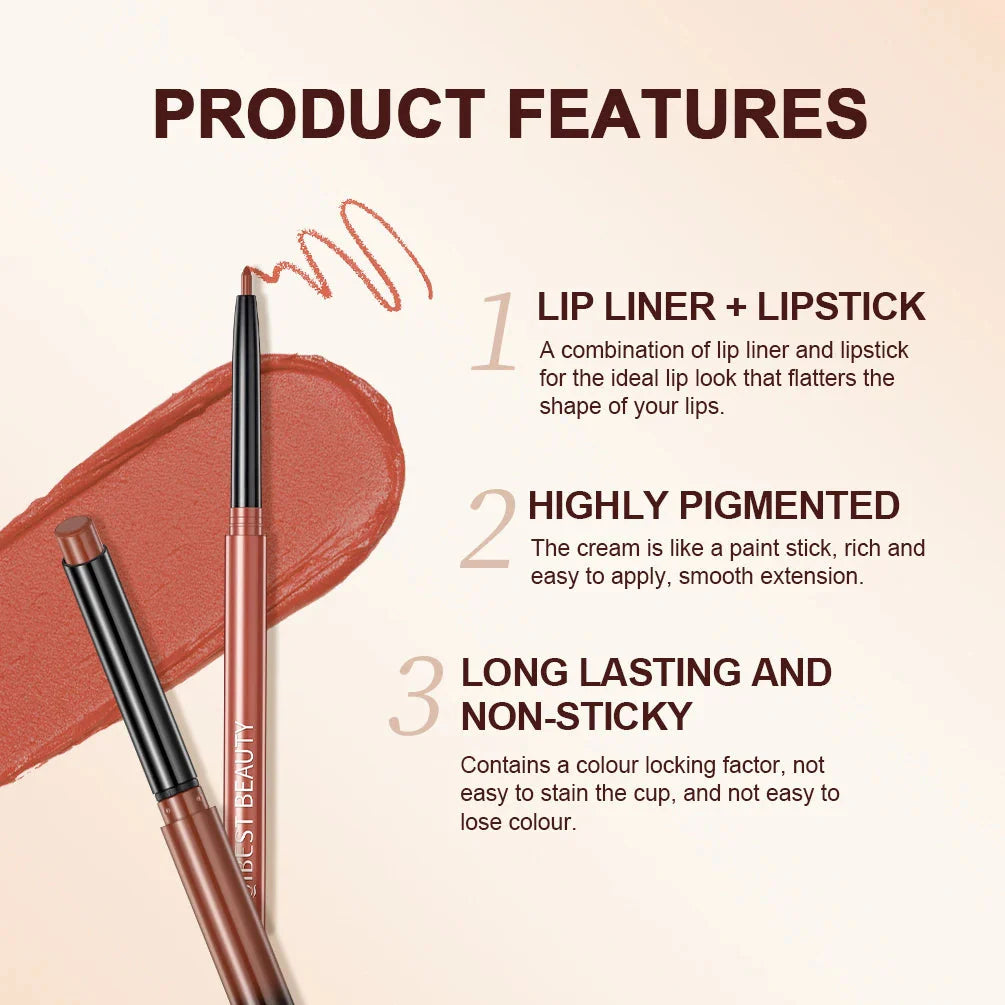 QIBEST Matte Nude Lipstick and Lipliner Pen Set - Waterproof, Long-Lasting Contour Makeup for Women (2 Pieces)