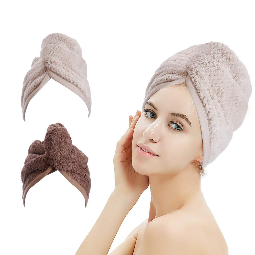 Transform Your Hair Care Routine with M-Bestl Microfiber Hair Towel Wrap Set - Quick Dry, Anti-Frizz, Lightweight Turbans in Pink & Beige (2 Pack) for Long Thick Curly Hair