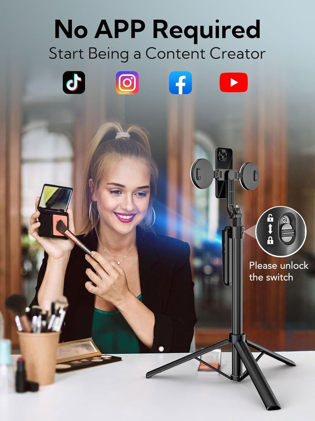 Elevate Your Content Creation with the USKEYVISION 70.9" Auto Face Tracking Tripod - 360° Rotation & Integrated Dual Ring Lights