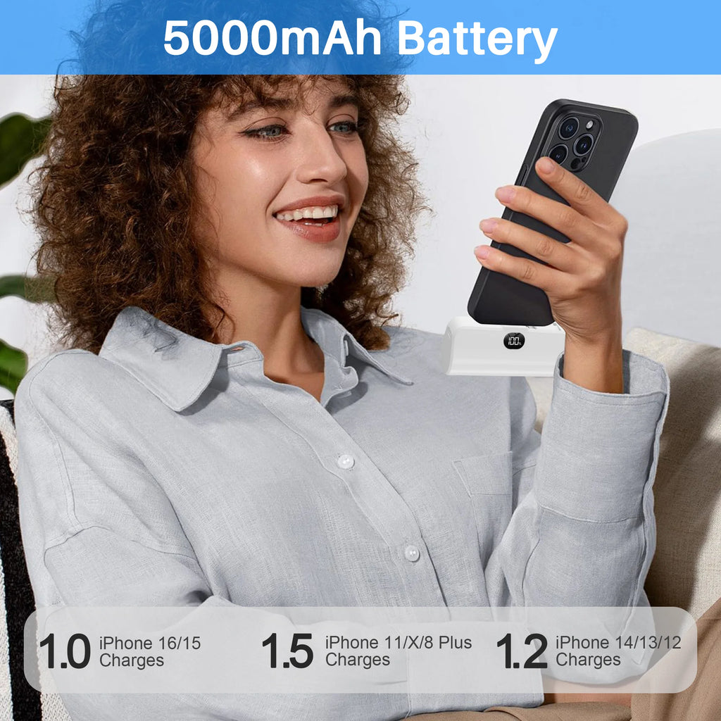 Stay Charged Anywhere: 5000mAh Portable Fast Charger with Built-In Cables for iPhone and Samsung