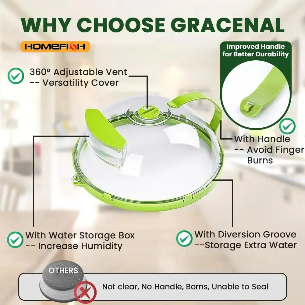 Clear Microwave Food Cover with Steamer and Handle - Kitchen Splash Guard