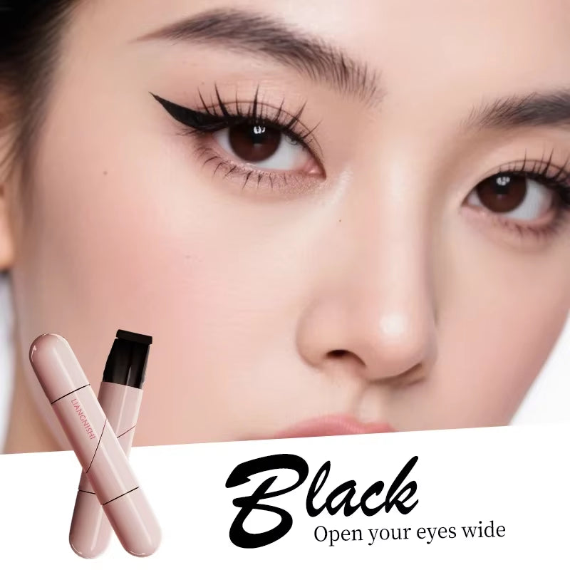Dual-Tip Waterproof Liquid Eyeliner Stamp with Integrated Wing Stencil in Black and Brown - Smudge-Proof and Long-Wearing