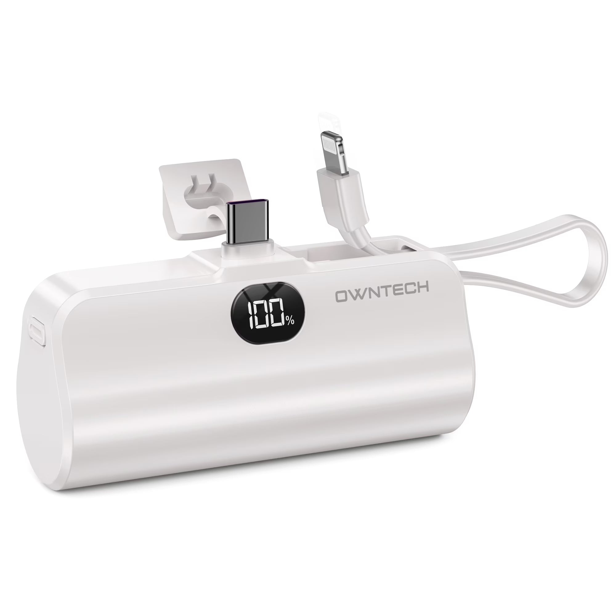 Stay Charged Anywhere: 5000mAh Portable Fast Charger with Built-In Cables for iPhone and Samsung
