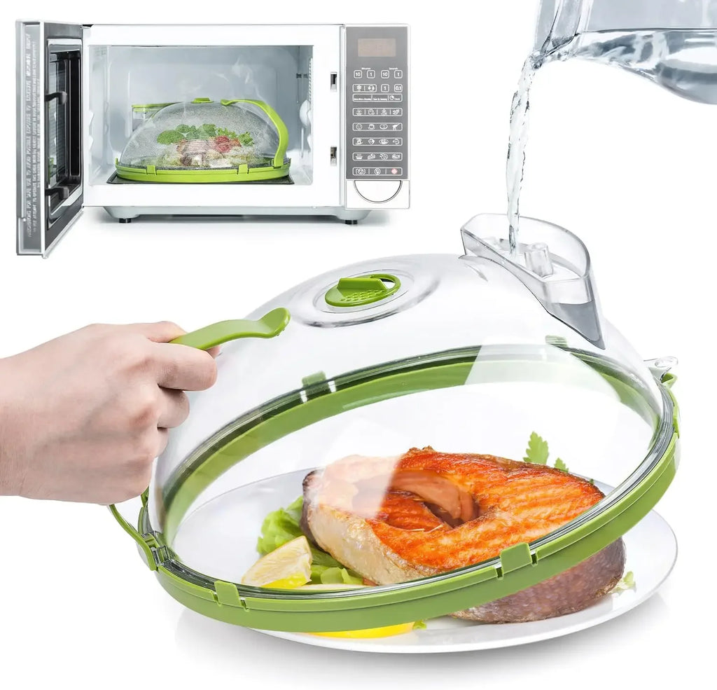 Clear Microwave Food Cover with Steamer and Handle - Kitchen Splash Guard