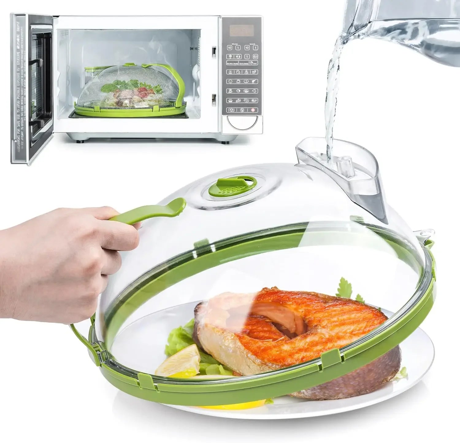 Clear Microwave Food Cover with Steamer and Handle - Kitchen Splash Guard