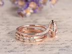 Stunning 1.75 Carat Pear Cut Lab Created Morganite Art Deco Trio Bridal Set in Luxurious 18K Rose Gold over Silver