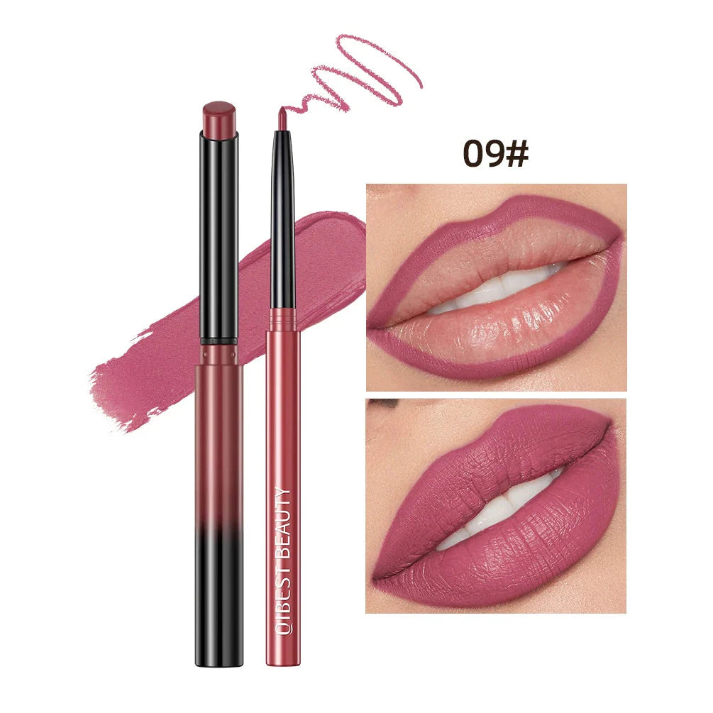 QIBEST Matte Nude Lipstick and Lipliner Pen Set - Waterproof, Long-Lasting Contour Makeup for Women (2 Pieces)