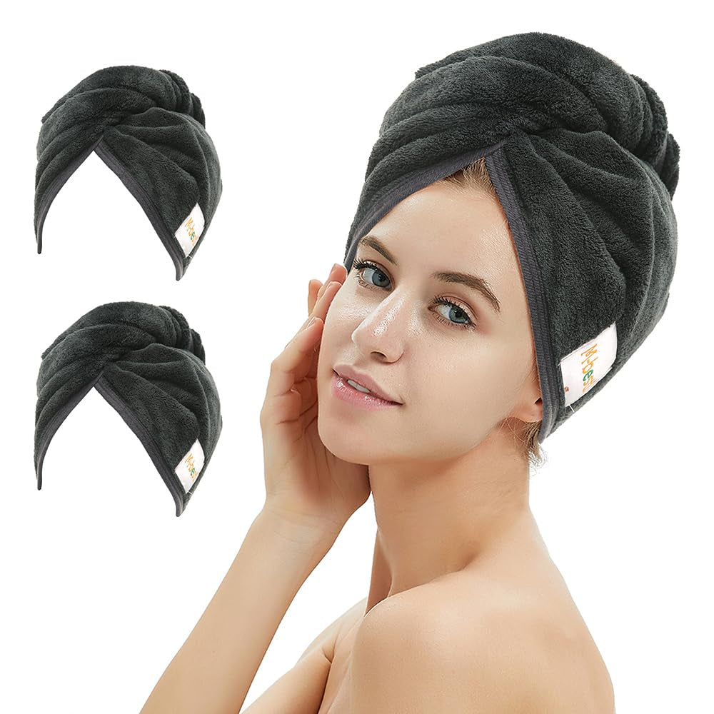 Transform Your Hair Care Routine with M-Bestl Microfiber Hair Towel Wrap Set - Quick Dry, Anti-Frizz, Lightweight Turbans in Pink & Beige (2 Pack) for Long Thick Curly Hair