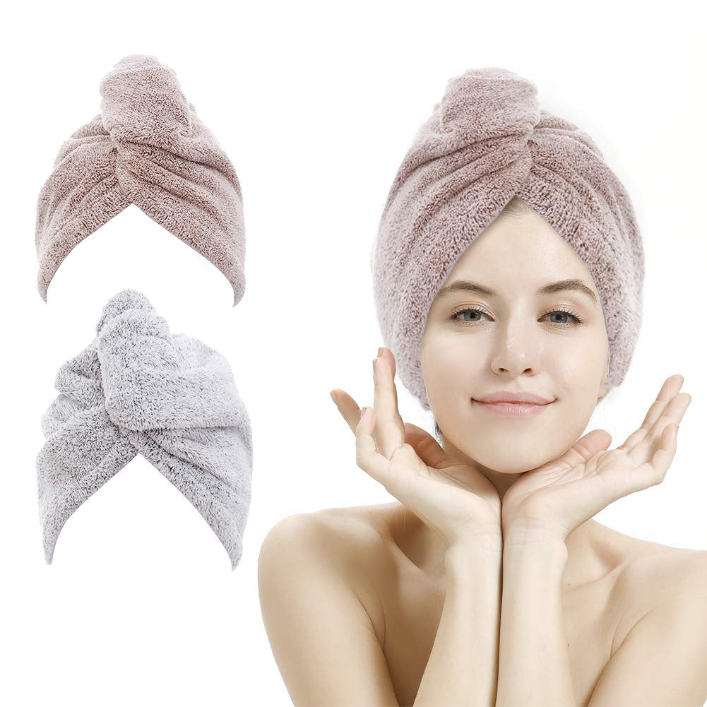 Transform Your Hair Care Routine with M-Bestl Microfiber Hair Towel Wrap Set - Quick Dry, Anti-Frizz, Lightweight Turbans in Pink & Beige (2 Pack) for Long Thick Curly Hair