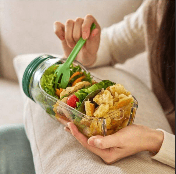 Ultimate Salad Jar with Side Opening - 34 oz Leak-Proof Container for Fresh Meals on the Go, Perfect for Microwaving, Dishwashing, and Refrigeration