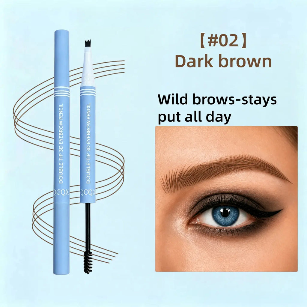 Qcqx 2-In-1 Waterproof Micro-Fork Eyebrow Pen & Tinted Gel – Achieve Flawless, Natural-Looking Brows with Long-Lasting Precision and Shaping Brush