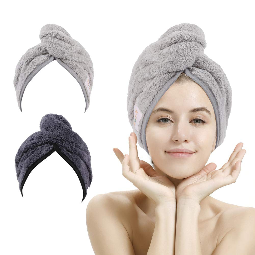 Transform Your Hair Care Routine with M-Bestl Microfiber Hair Towel Wrap Set - Quick Dry, Anti-Frizz, Lightweight Turbans in Pink & Beige (2 Pack) for Long Thick Curly Hair