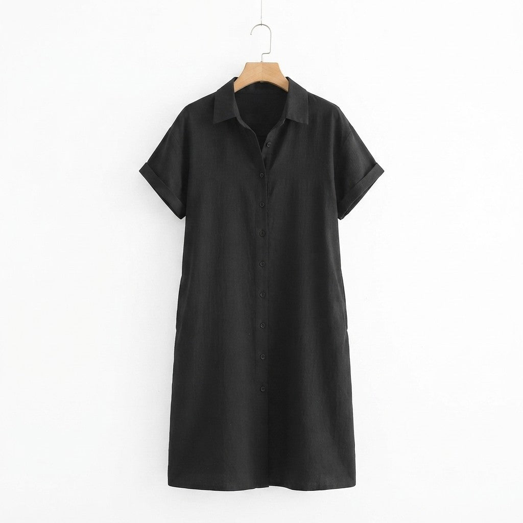 Casual Cotton Button Down Shirt Dress