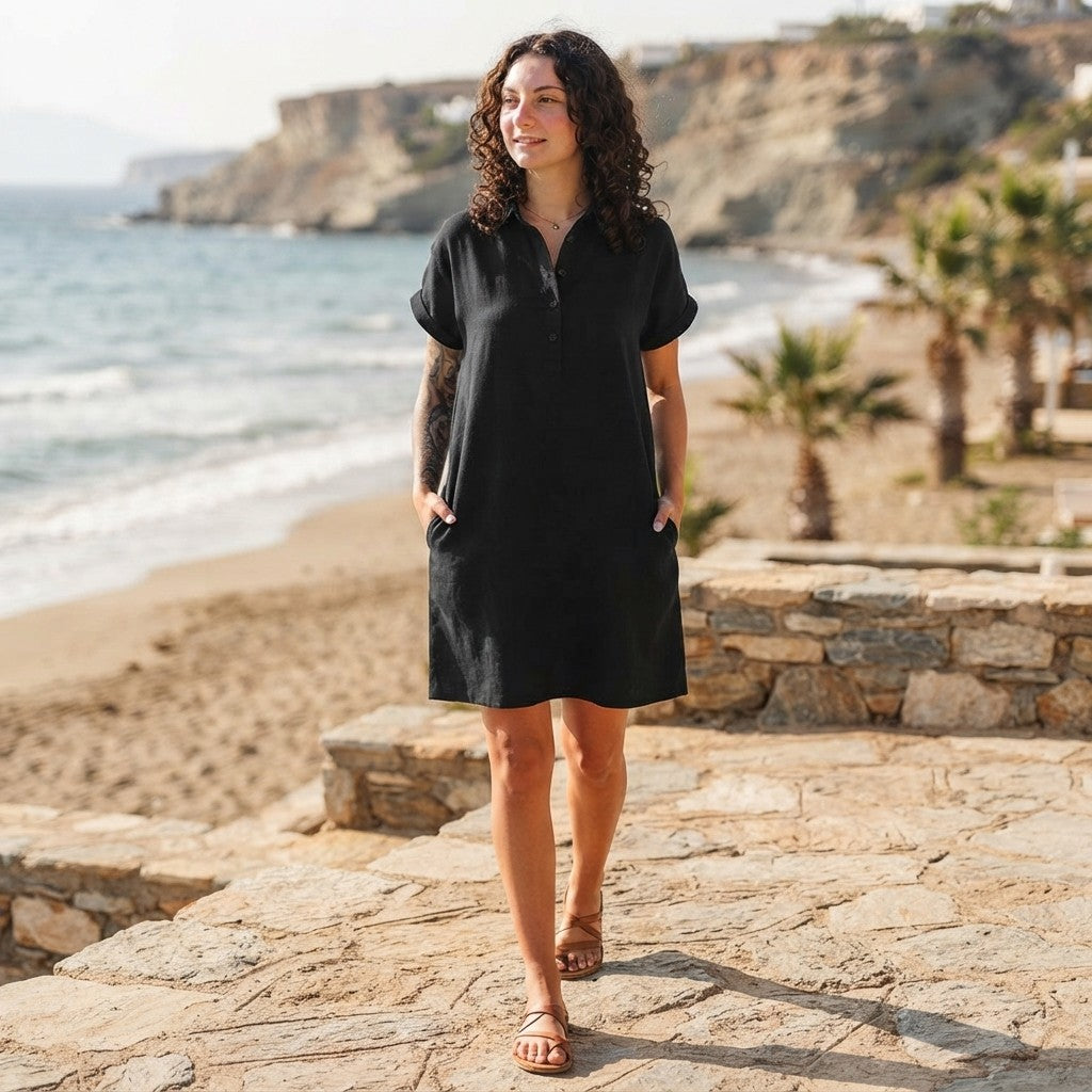 Casual Cotton Button Down Shirt Dress