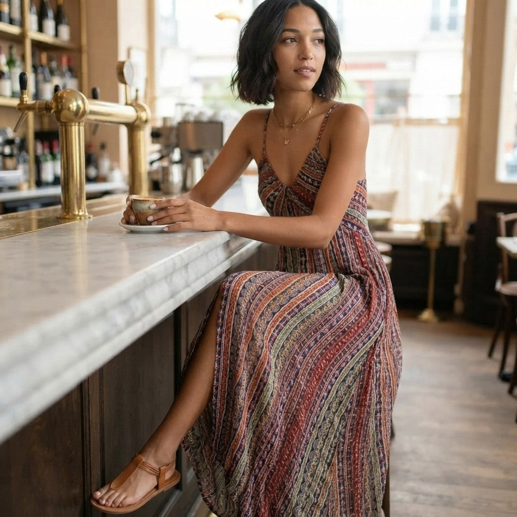 Printed Sleeveless Split Maxi Dress