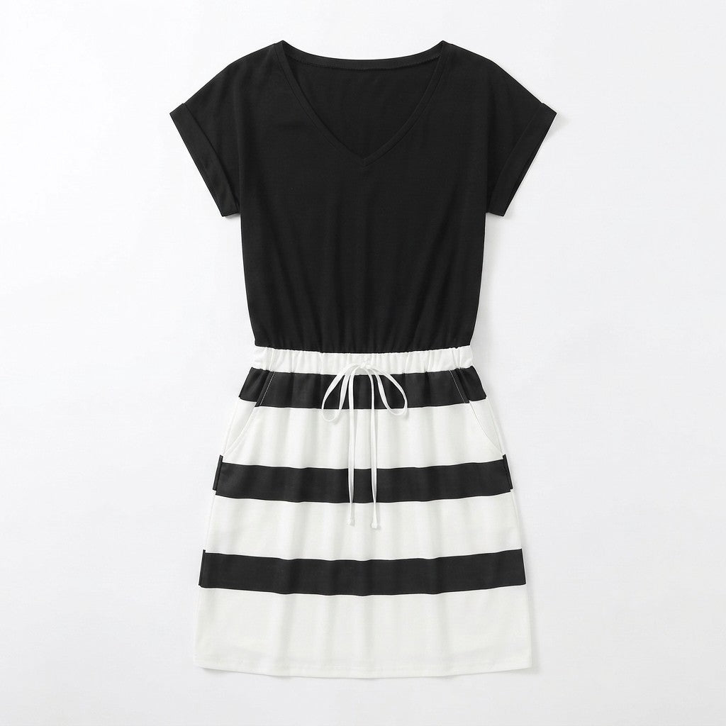 V-Neck Tie Waist Mini Dress