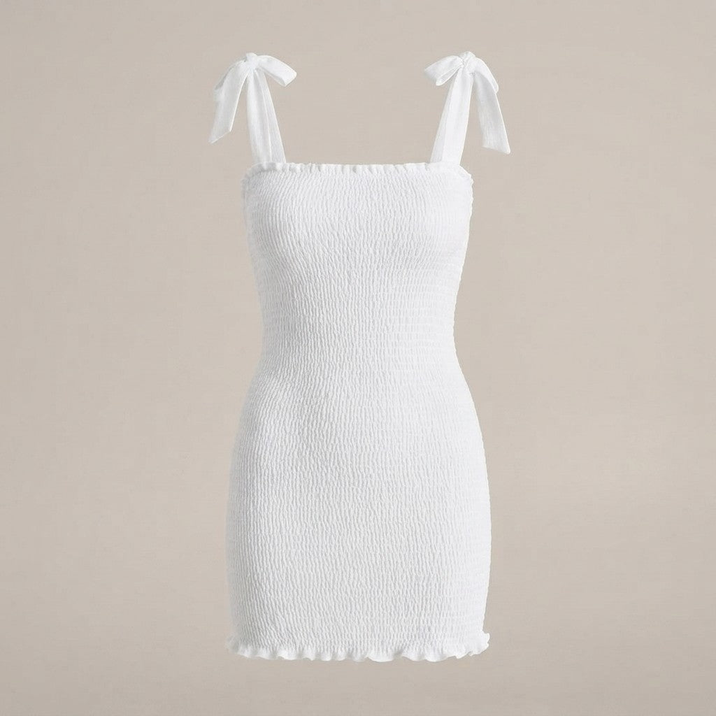 Off-Shoulder White Mini Beach Dress
